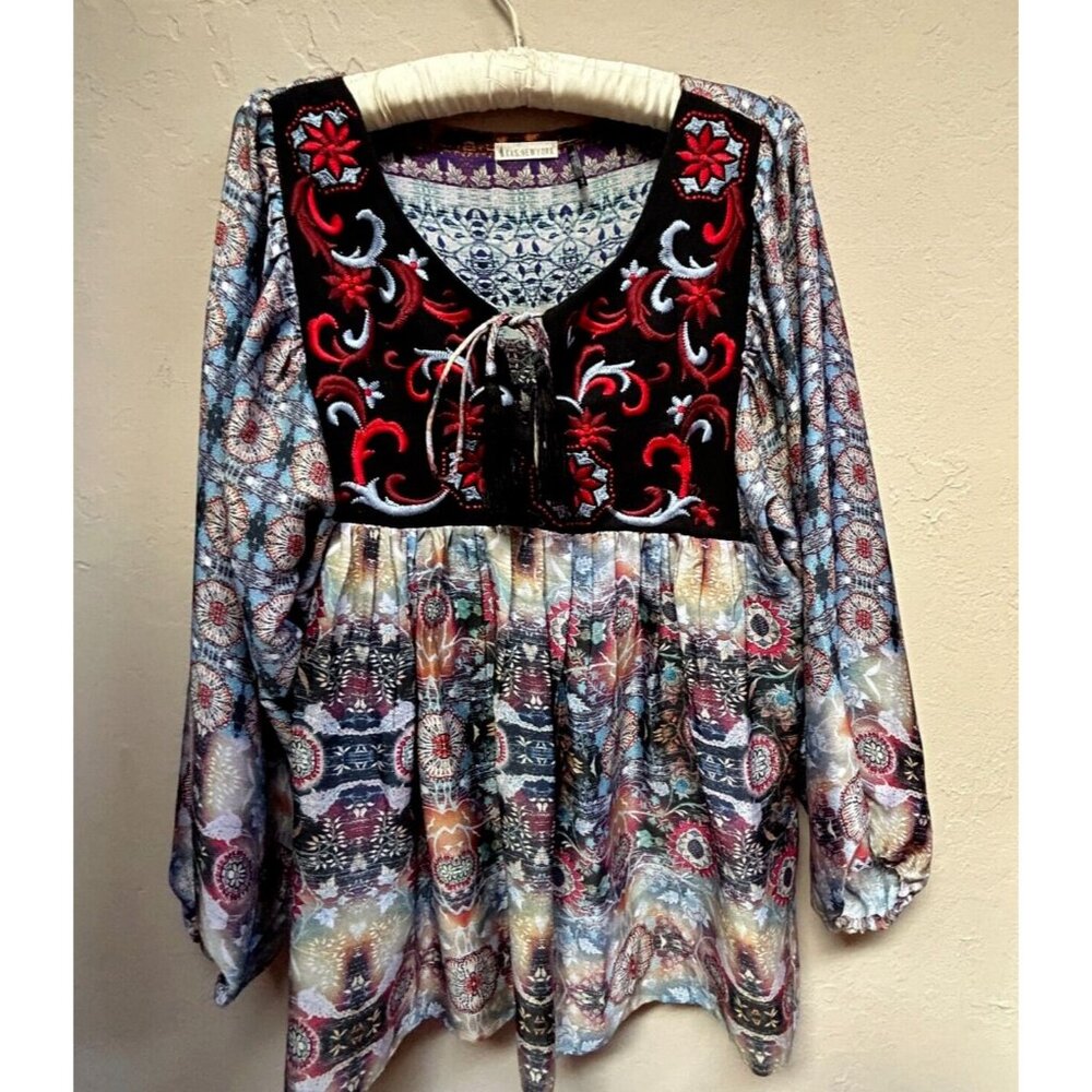 Anthropologie Kas New York Women Embroider Peasant Blouse Top Medium Boho Casual